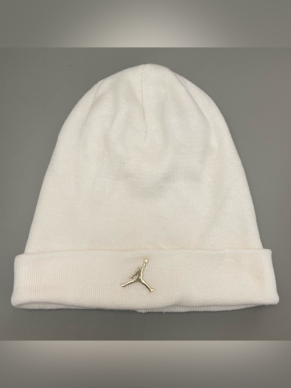 Jordan Unisex Off-White Cuffed Knit Beanie w/Gold Metal Jumpman